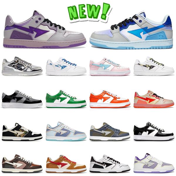 new bapestas sk8 sta mens casual shoes designer women sneakers purple blue hajime sorayama white abc camo green pastel pink color camo combo, White;red
